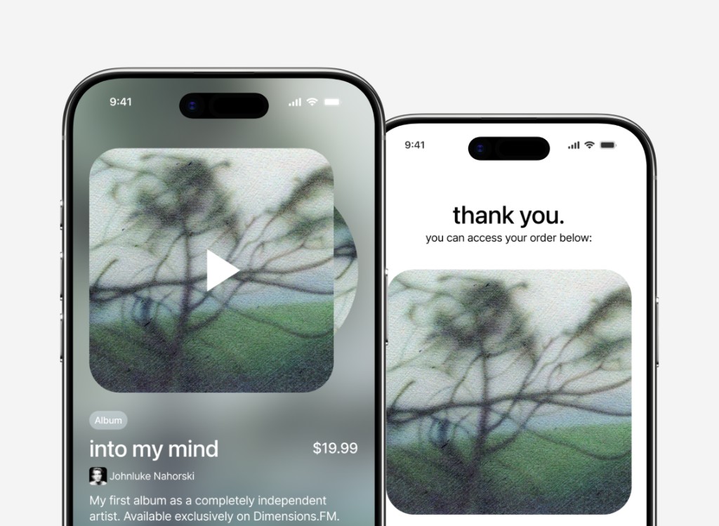 Sell music on Dimensions — album purchase and download screens