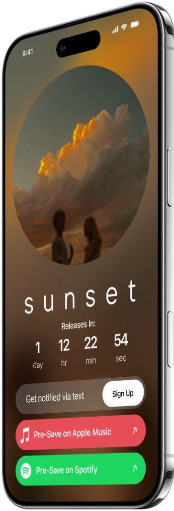 Pre-save page — sunset on Dimensions