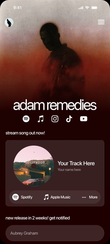 Fade-style home page with music and email signup